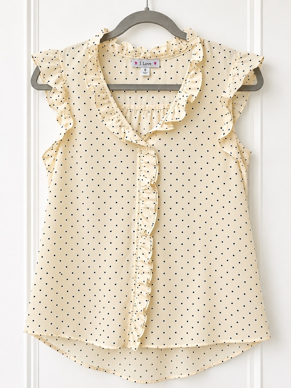 Love Cream Polka Dot Ruffle Sleeveless Top